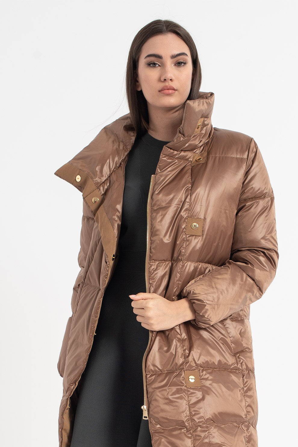 Esprit, Geaca lunga cu guler inalt, Cafeniu