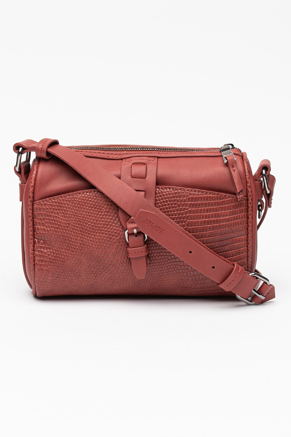 Esprit, Geanta crossbody de piele ecologica, Rosu caramiziu