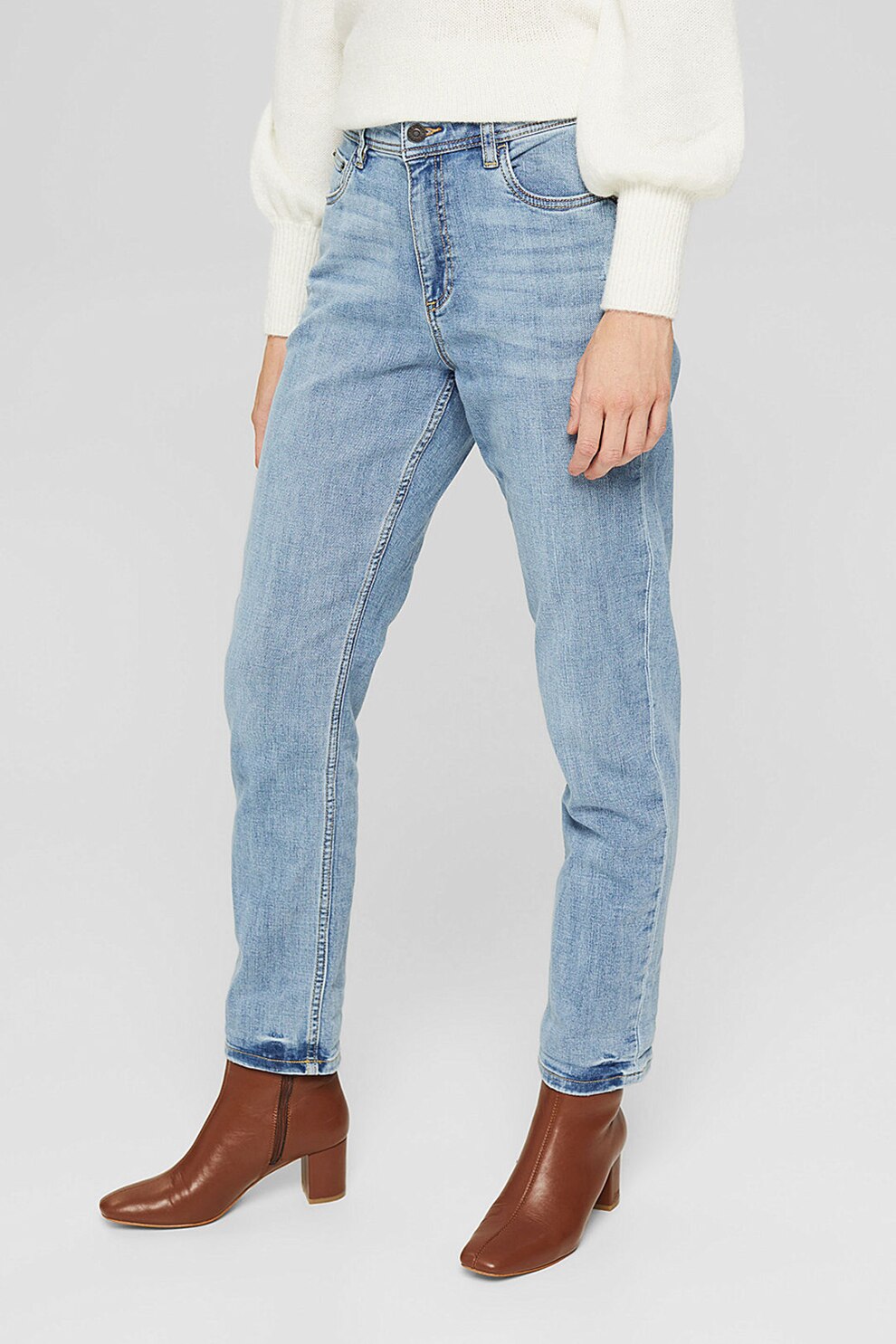 Esprit, Blugi crop cu talie medie, Albastru