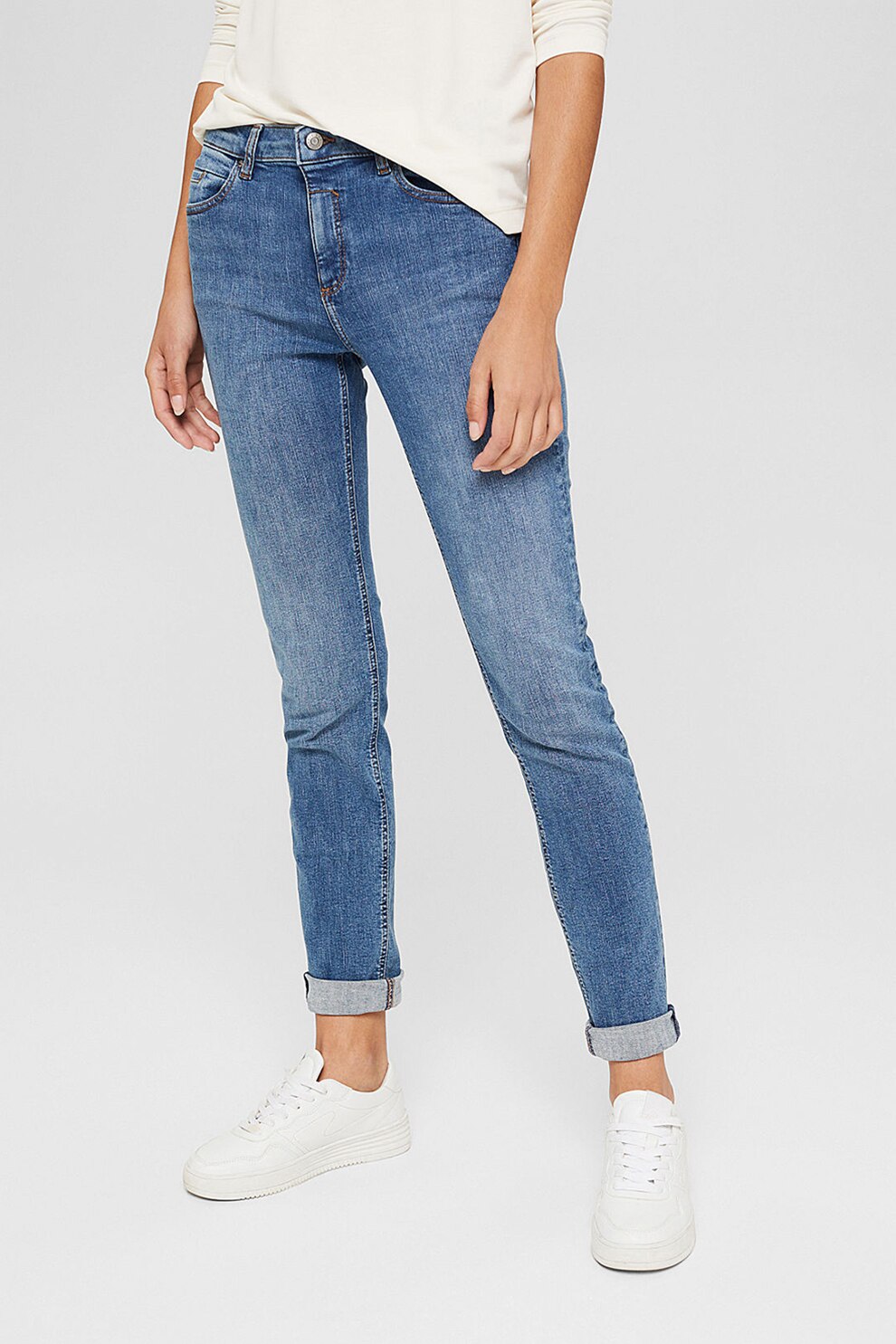 Esprit, Blugi skinny elastici, Albastru inchis