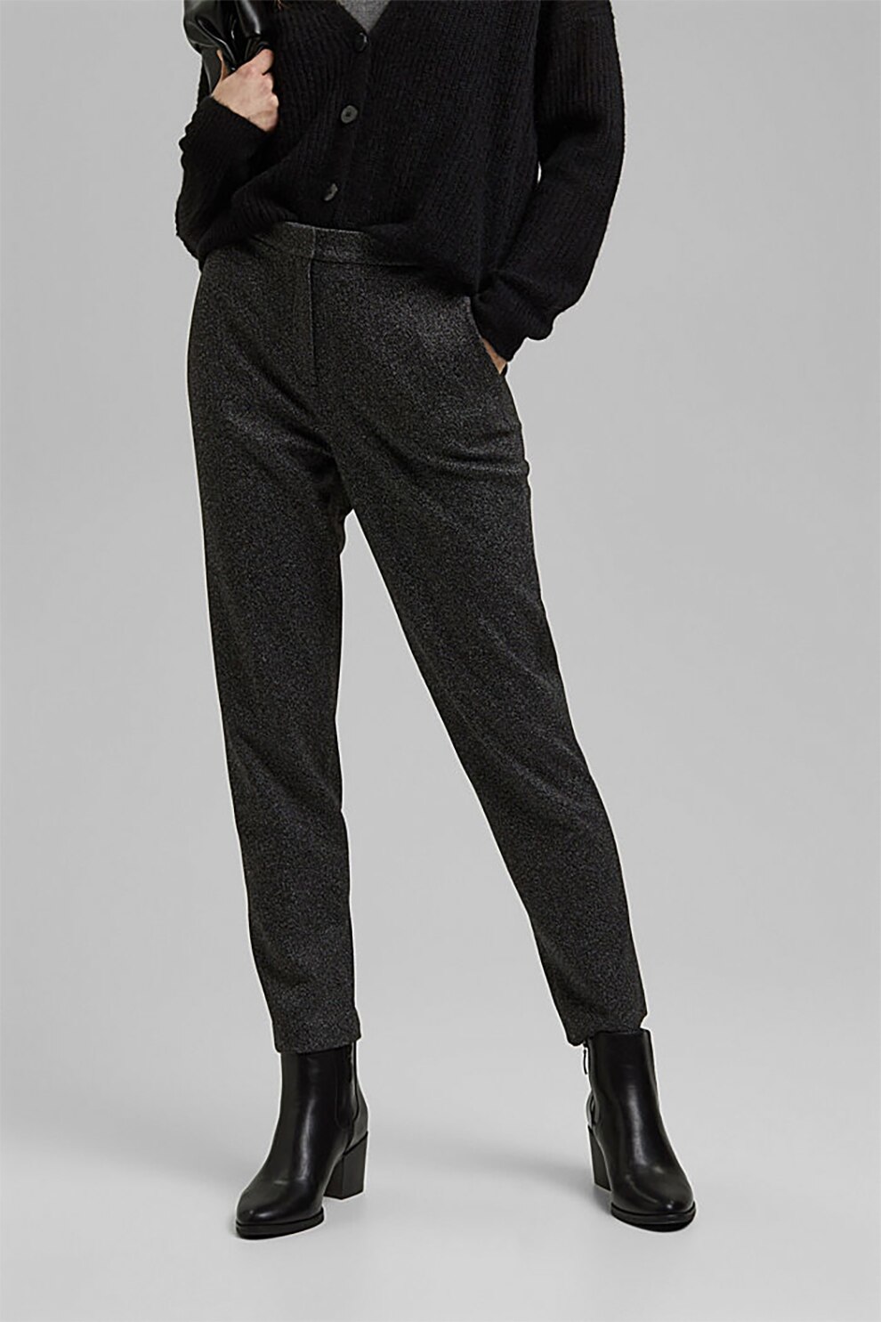 Esprit, Pantaloni cu buzunare laterale, Negru melange