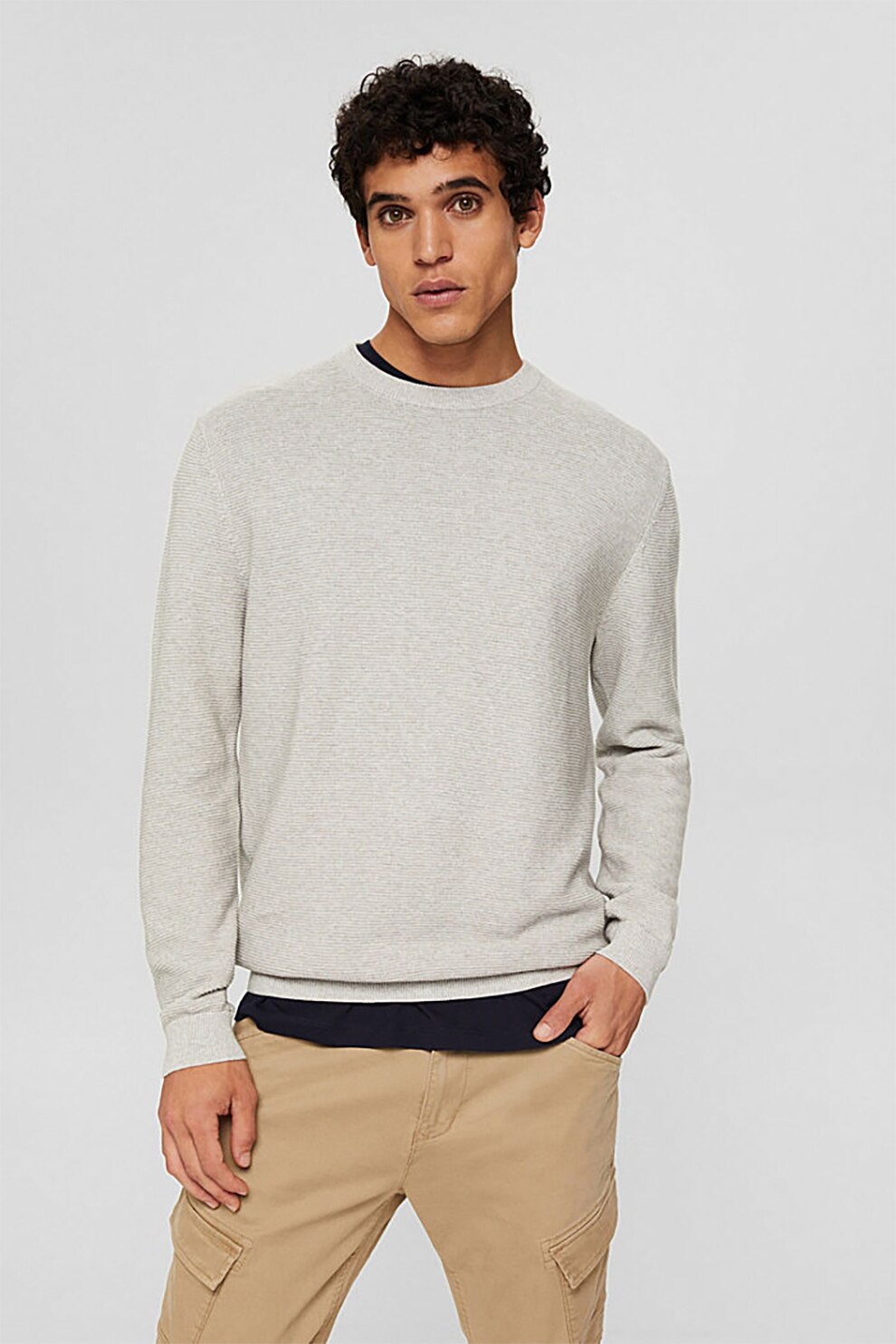 EDC by Esprit, Pulover lejer din bumbac organic, Maro deschis melange