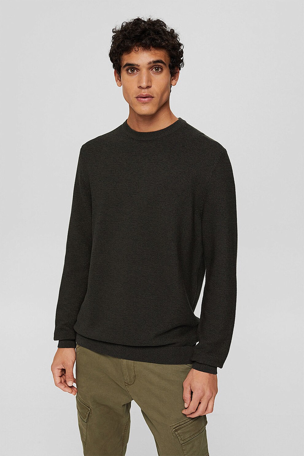 EDC by Esprit, Pulover lejer din bumbac organic, Maro inchis/Verde militar