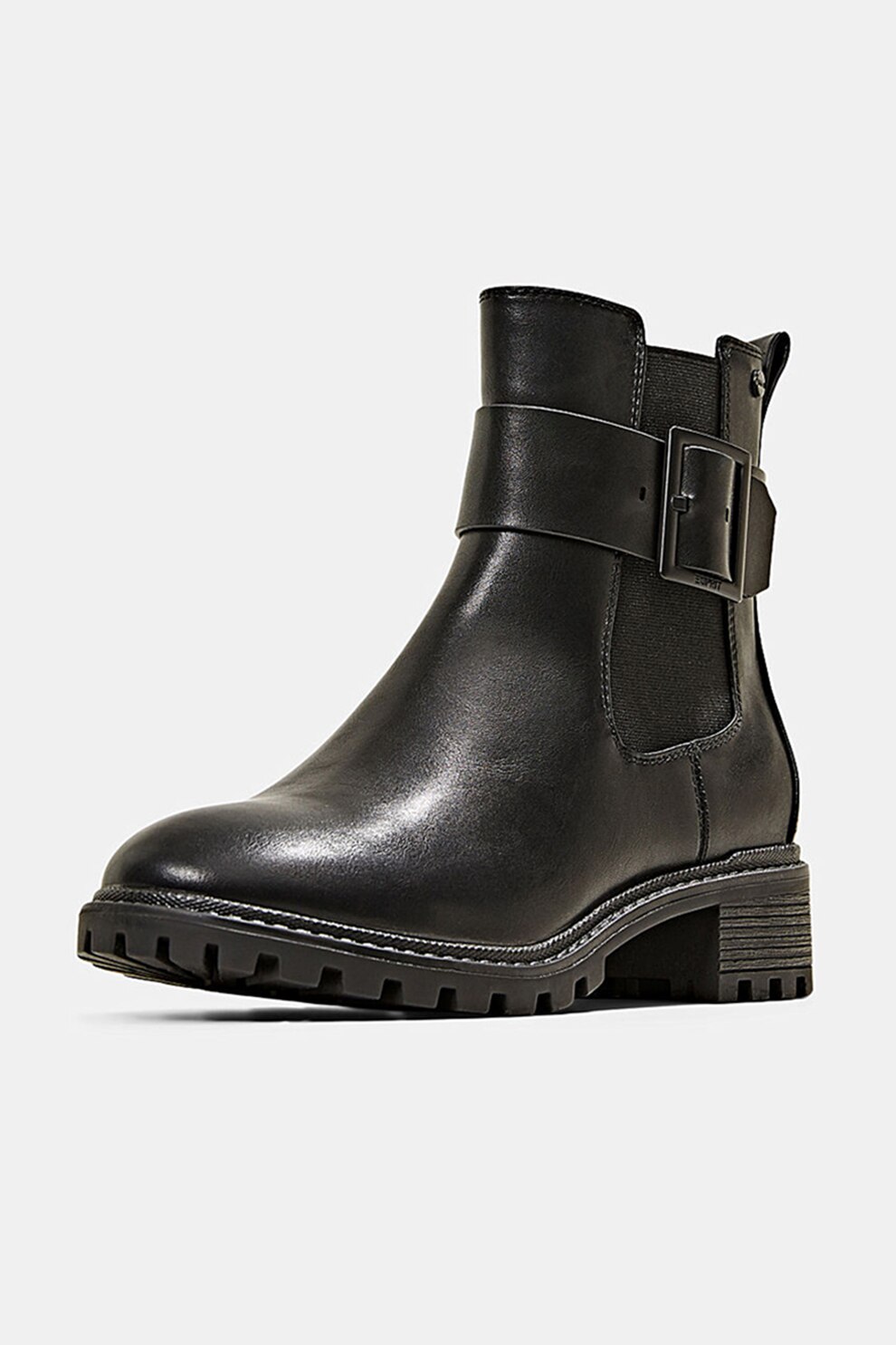 Esprit, Ghete de piele ecologica cu bareta si catarama, Negru, 39