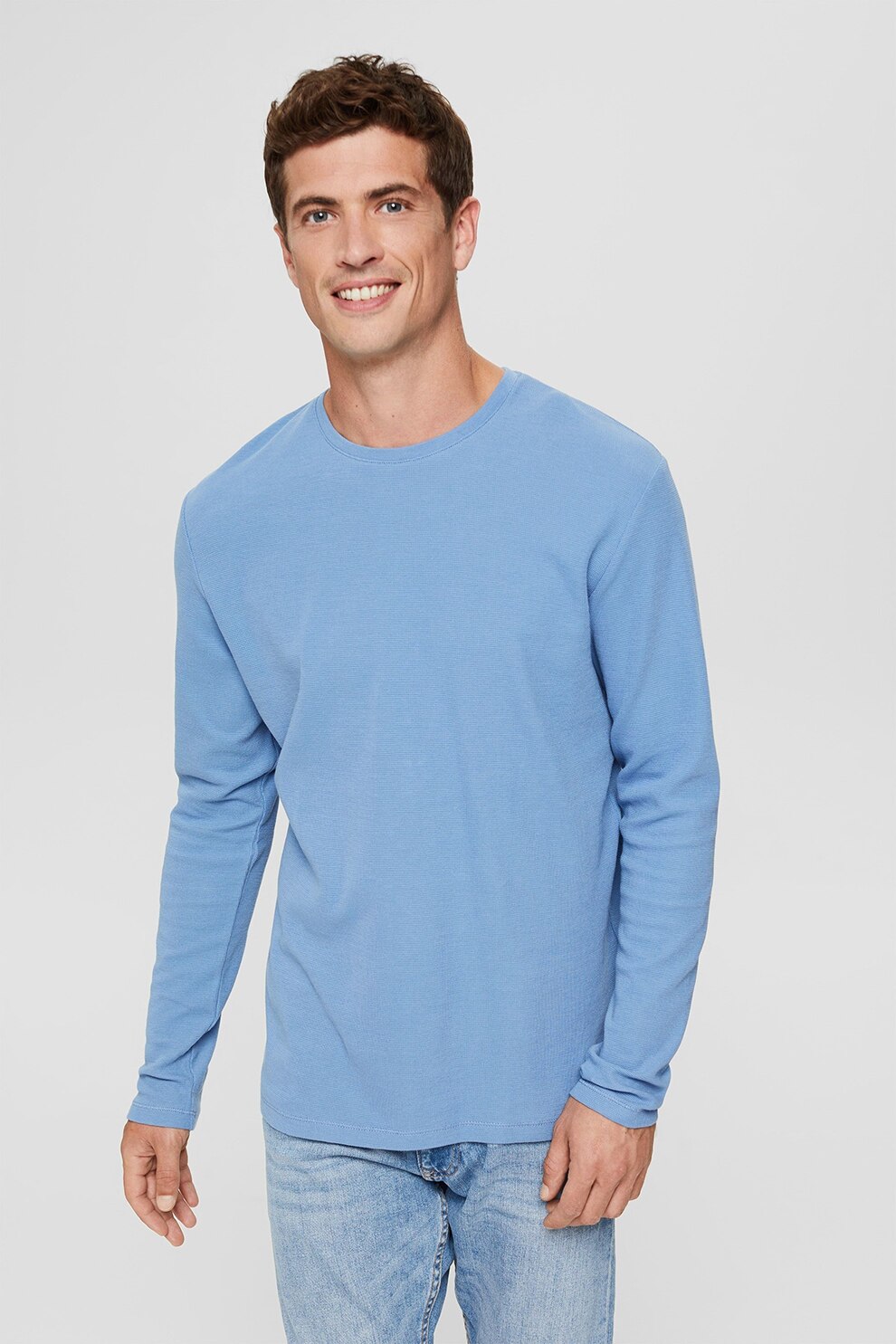 Esprit, Bluza texturata de bumbac organic, Albastru