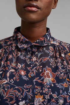 Esprit, Camasa de sifon cu model floral, Bleumarin Esprit, Camasa de sifon cu model floral, Bleumarin