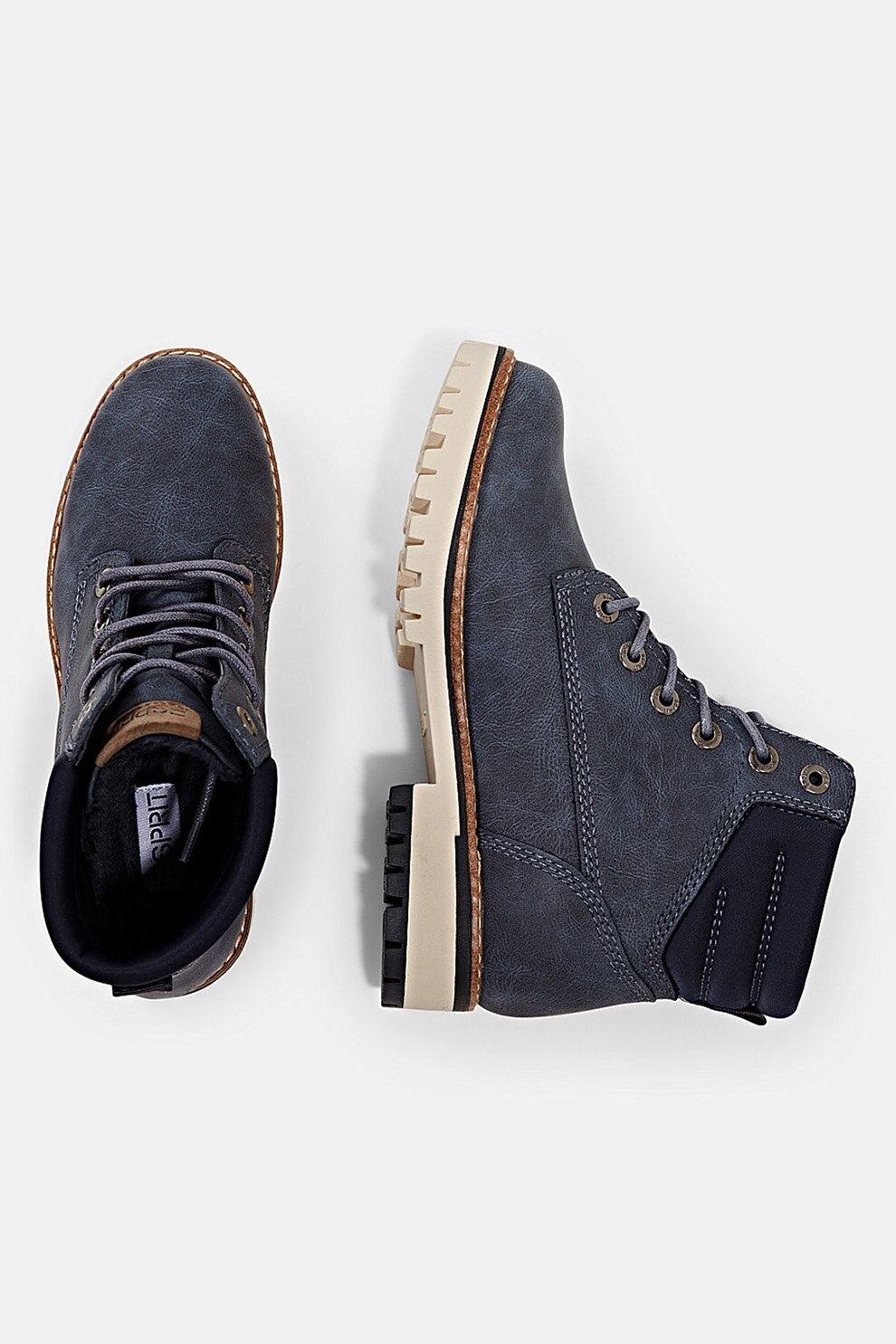 Esprit, Bocanci de piele intoarsa ecologica cu logo, Bleumarin