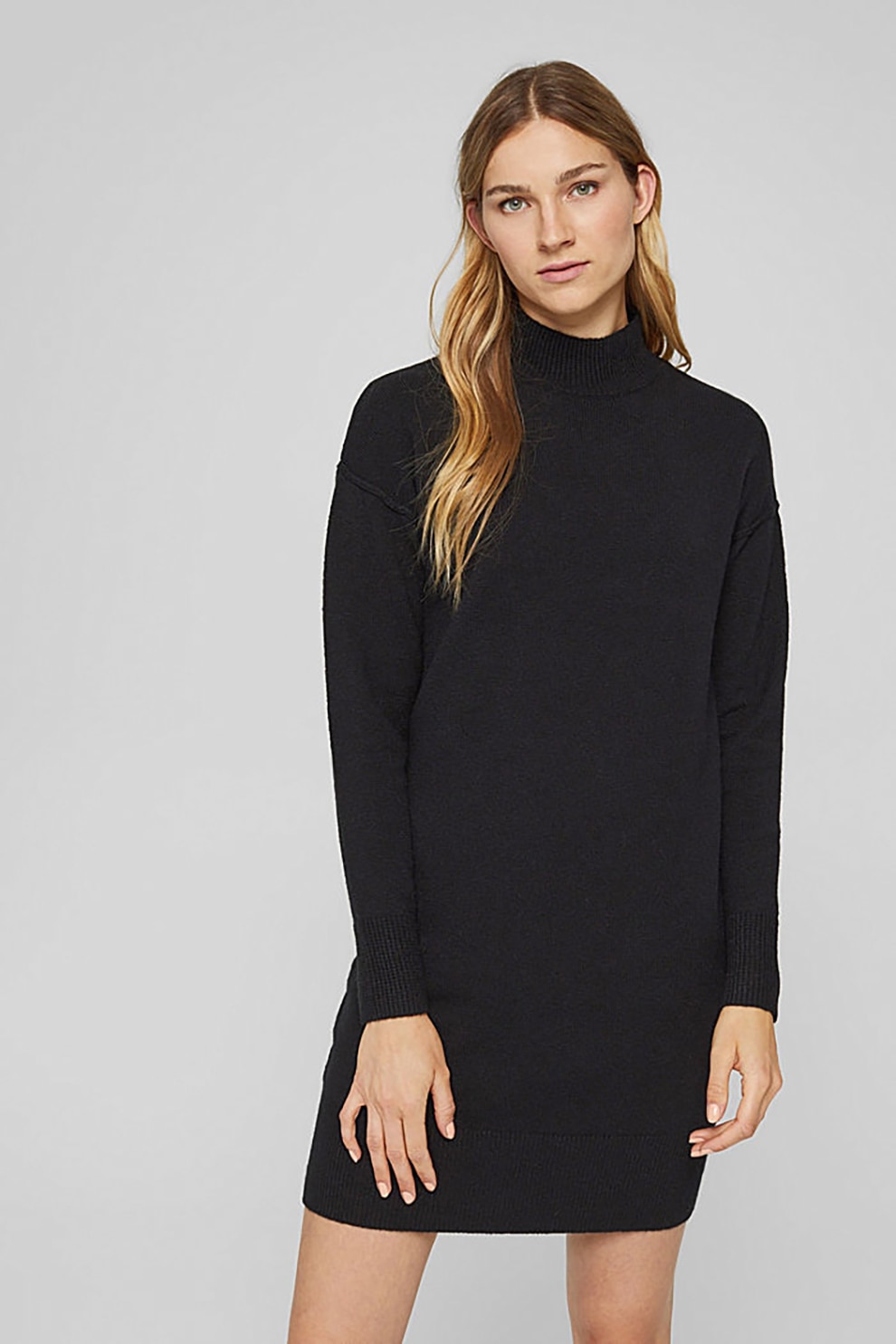 EDC by Esprit, Rochie din amestec de lana cu guler inalt, Negru