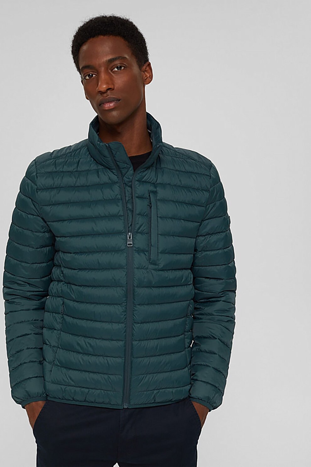 Esprit, Geaca impermeabila cu aspect matlasat, Verde englez