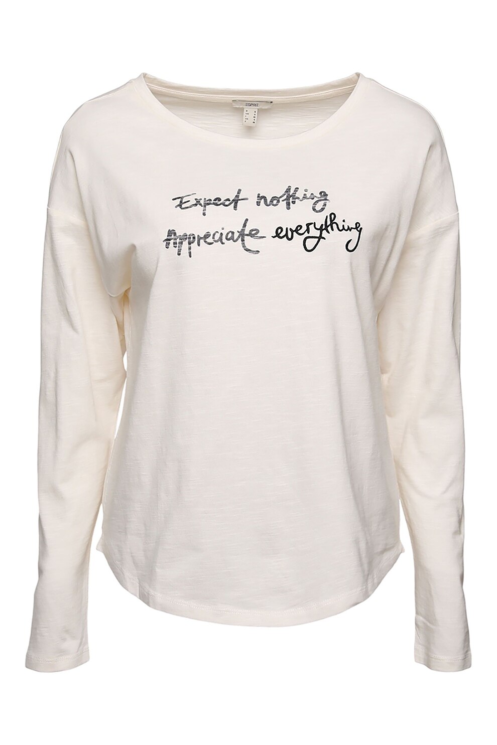 Esprit, Bluza regular fit cu imprimeu text, Alb prafuit