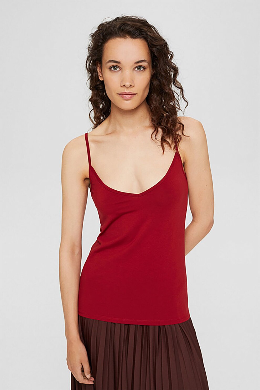 EDC by Esprit, Top din amestec de bumbac organic cu bretele ajustabile, Rosu inchis