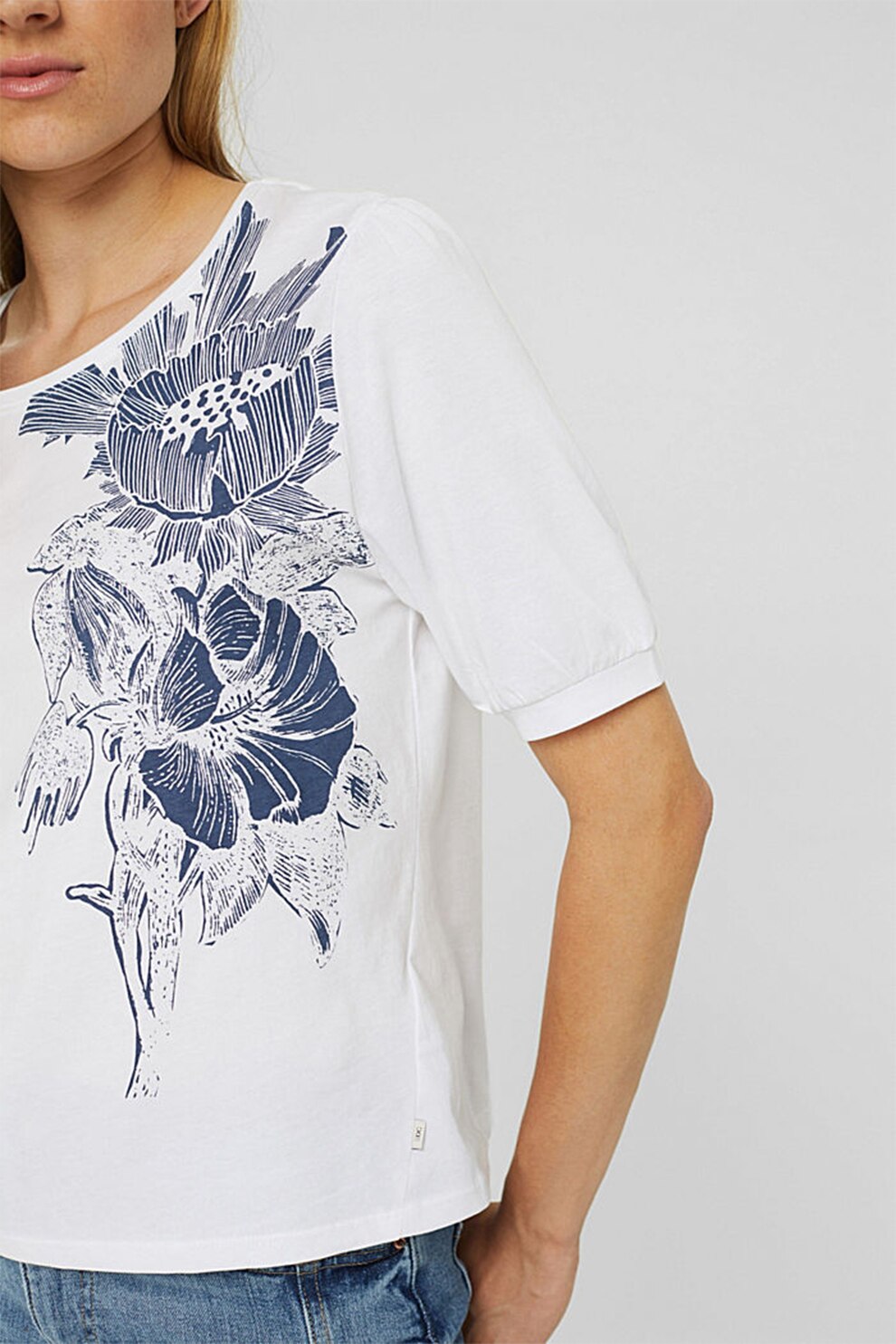 EDC by Esprit, Tricou de bumbac organic cu imprimeu floral, Alb