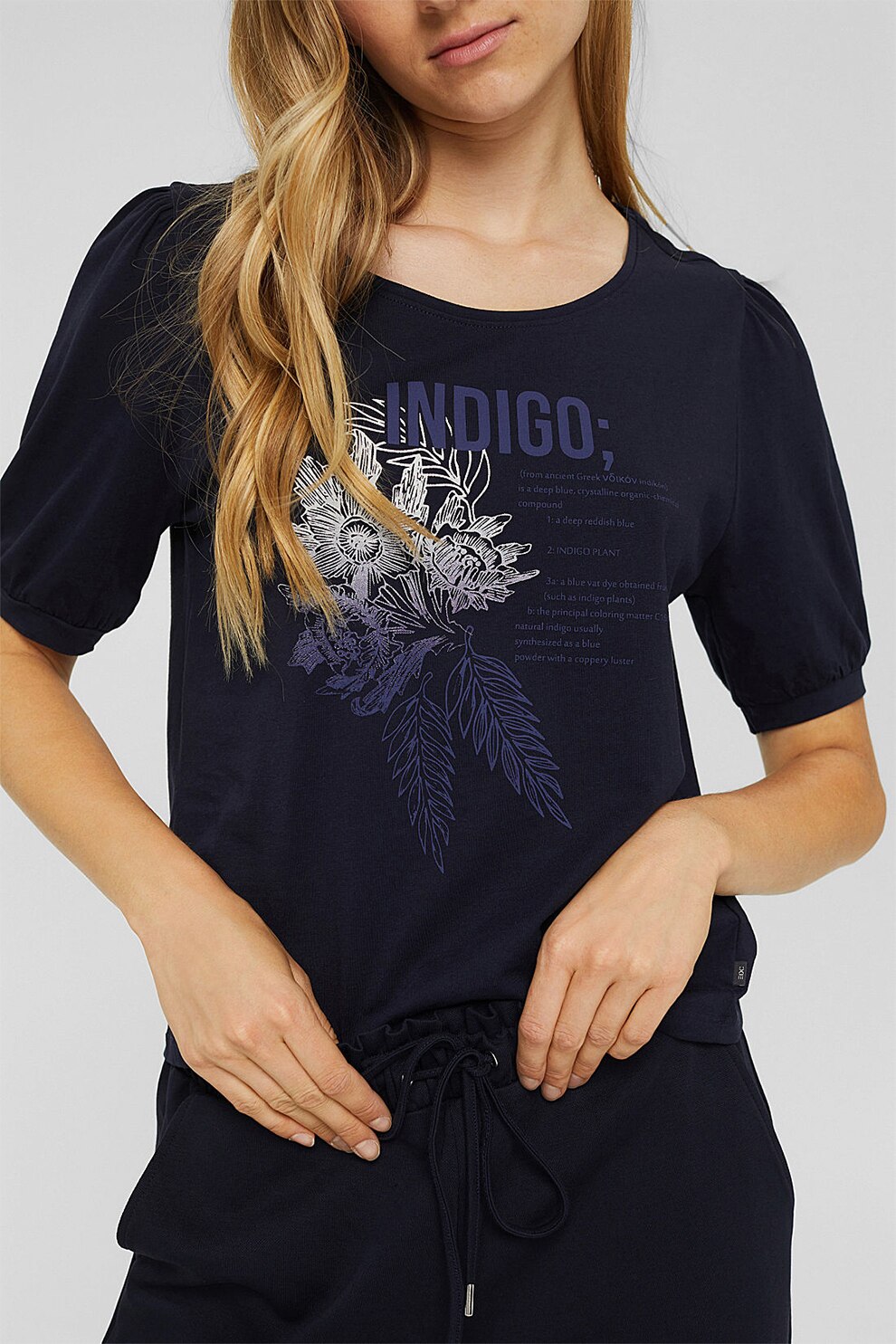EDC by Esprit, Tricou de bumbac organic cu imprimeu floral, Bleumarin