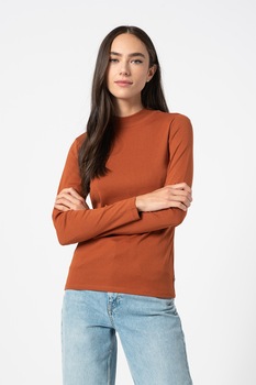 EDC by Esprit, Bluza de bumbac organic cu guler scurt, Oranj stins EDC by Esprit, Bluza de bumbac organic cu guler scurt, Oranj stins