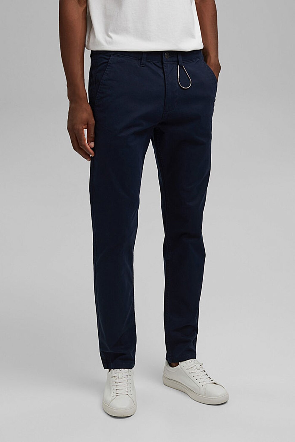 Esprit, Pantaloni chino slim fit din amestec de bumbac organic, Bleumarin
