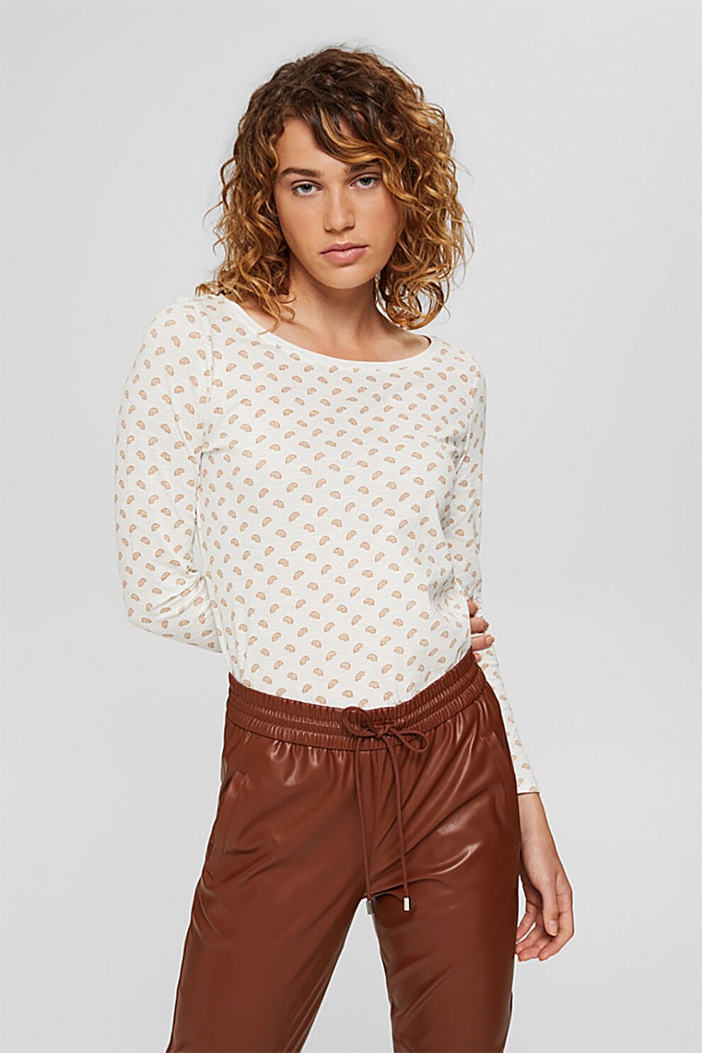 EDC by Esprit, Bluza din bumbac organic cu model, Alb prafuit