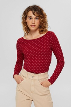 EDC by Esprit, Bluza din bumbac organic cu model, Rosu inchis EDC by Esprit, Bluza din bumbac organic cu model, Rosu inchis