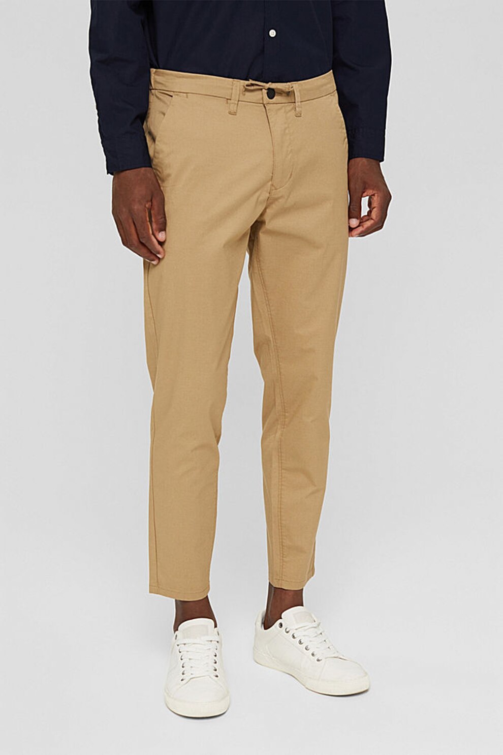 Esprit, Pantaloni relaxed slim din amestec de bumbac organic, Maro camel