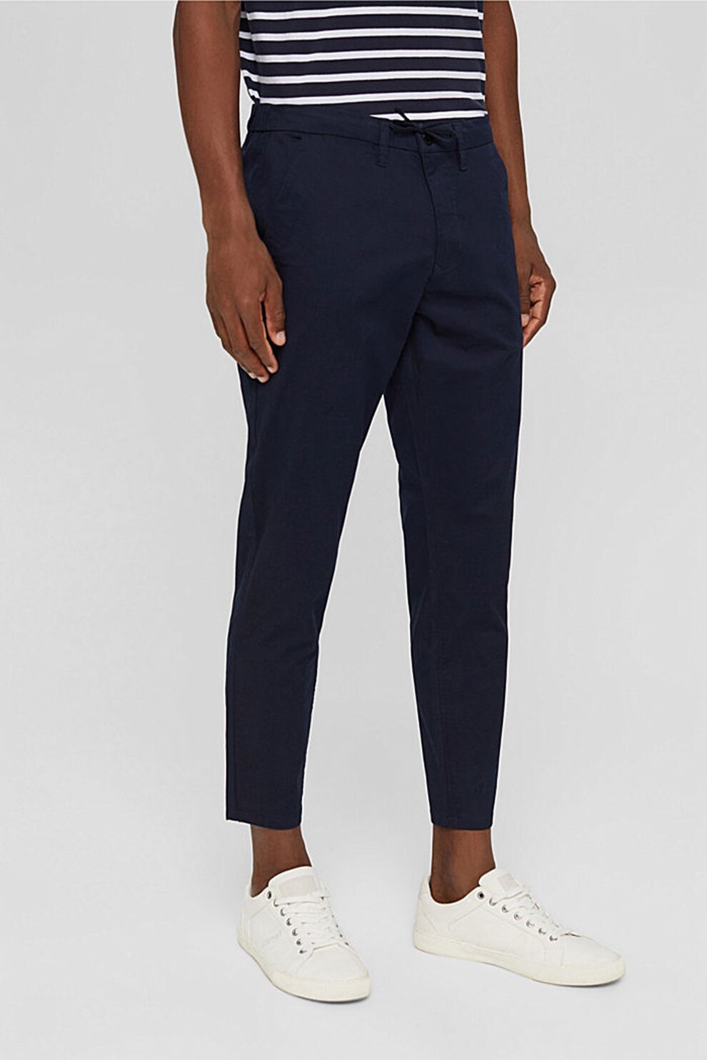 Esprit, Pantaloni relaxed slim din amestec de bumbac organic, Bleumarin