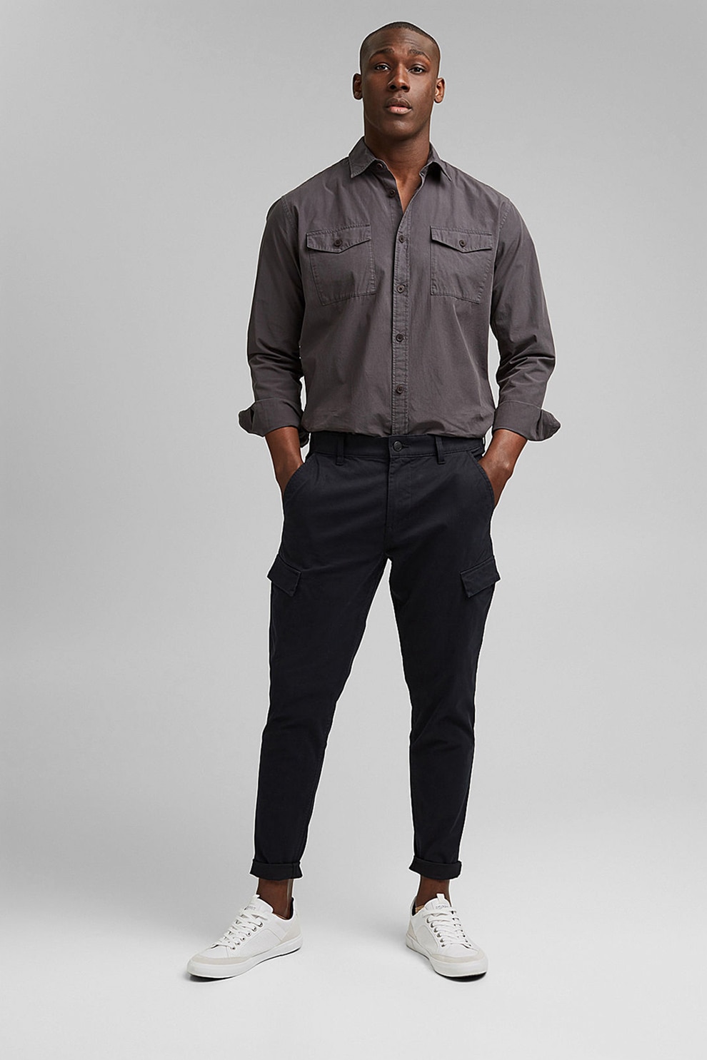 Esprit, Pantaloni cargo de bumbac organic, Negru