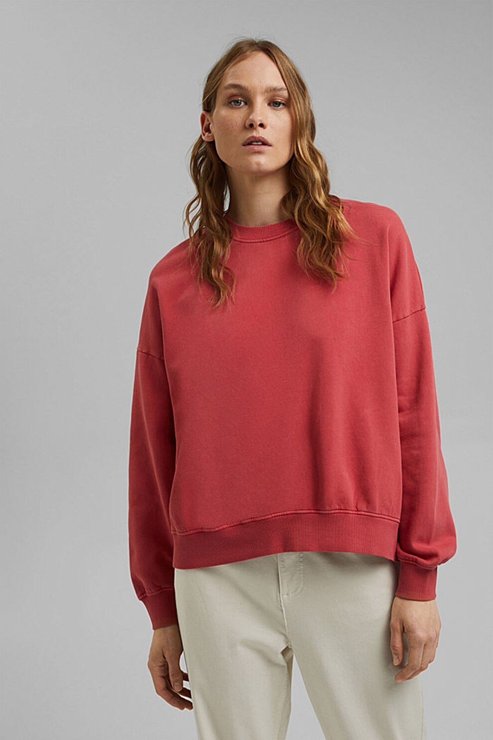 Esprit, Bluza sport de bumbac organic cu decolteu la baza gatului, Rosu