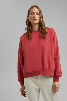 Esprit, Bluza sport de bumbac organic cu decolteu la baza gatului, Rosu Esprit, Bluza sport de bumbac organic cu decolteu la baza gatului, Rosu