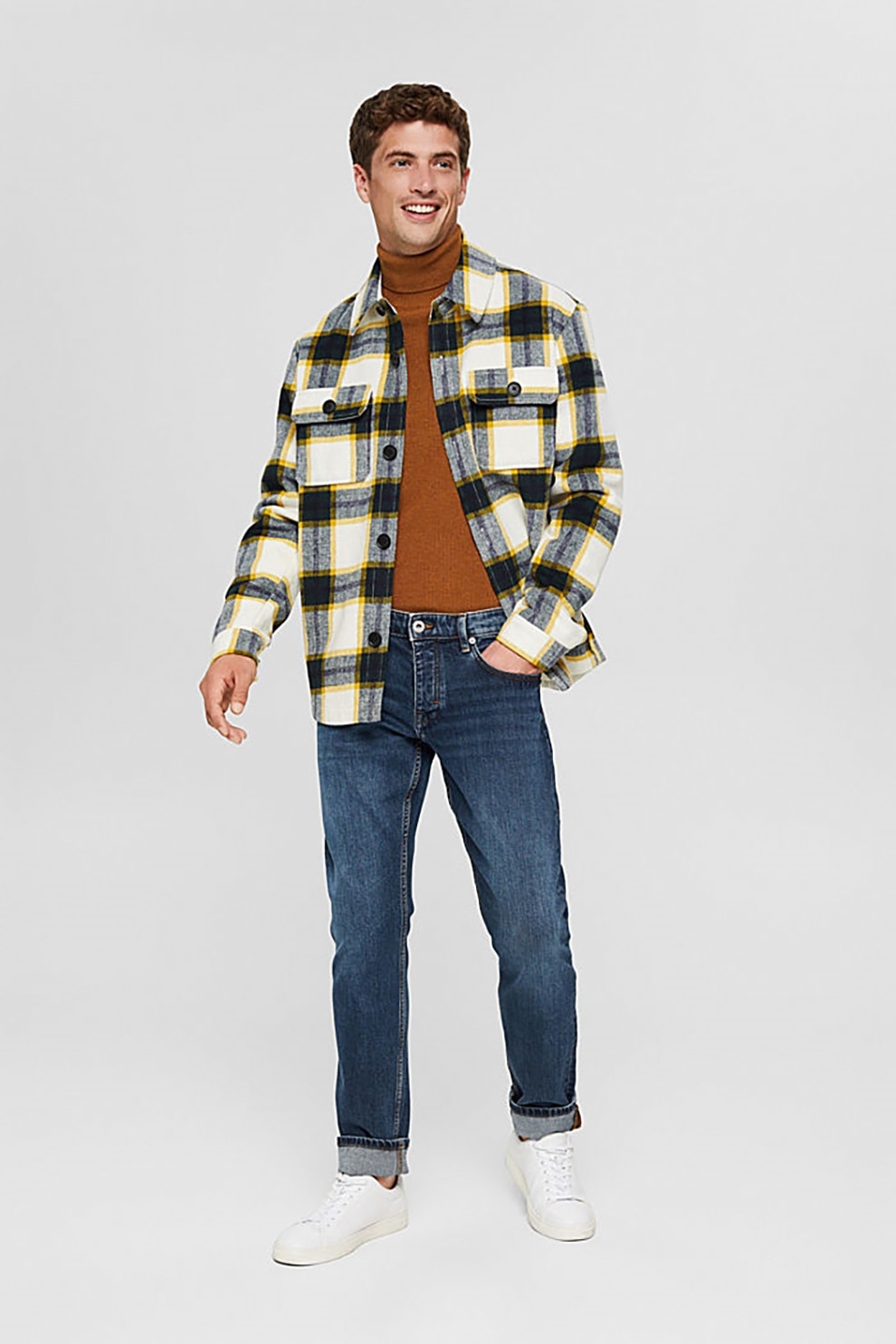 Esprit, Blugi slim fit din amestec de bumbac organic si lyocell, Albastru inchis