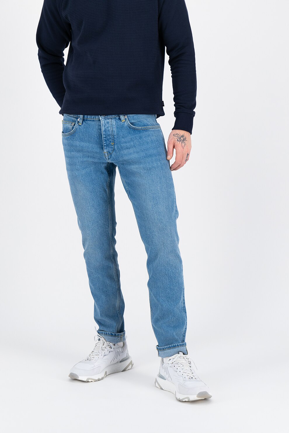 Esprit, Blugi slim fit din amestec de bumbac organic si lyocell, Bleu
