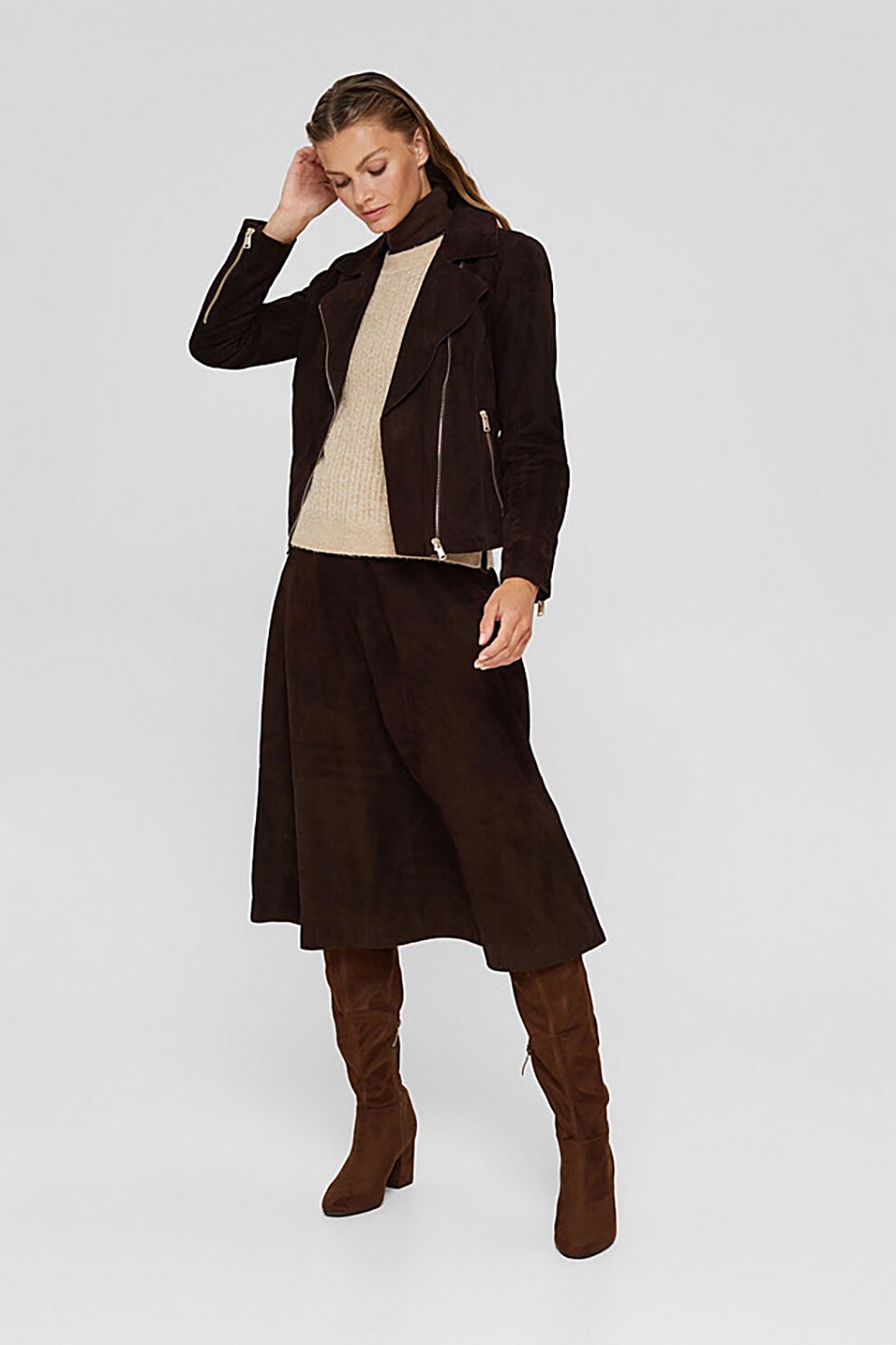 Esprit, Pulover din amestec de lana cu model torsade, Maro nisip