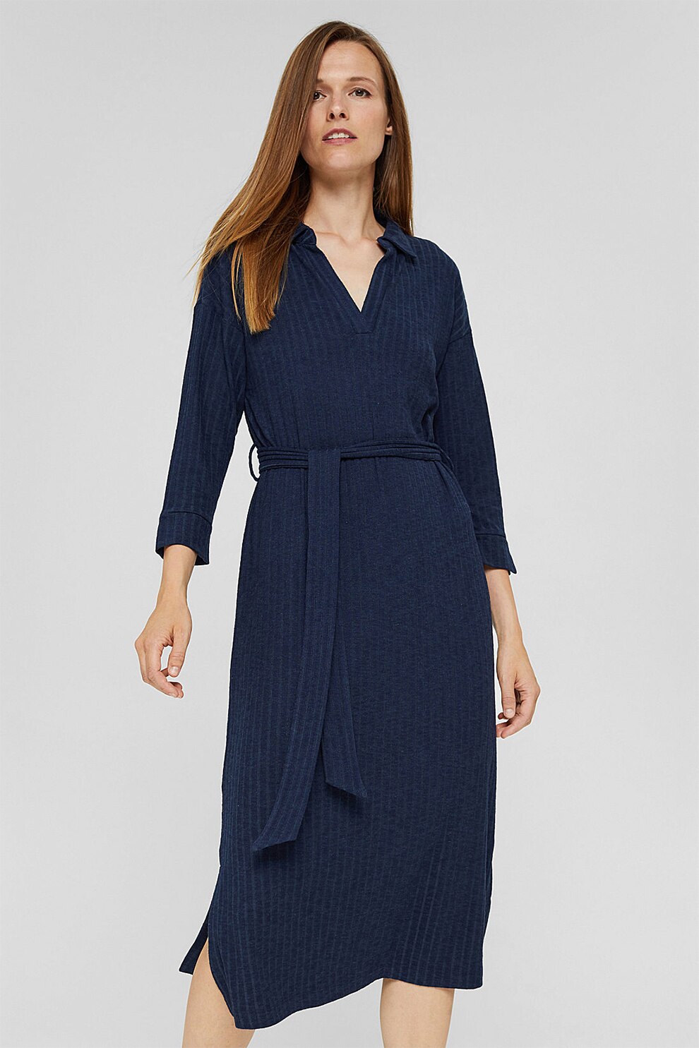 Esprit, Rochie polo cu aspect striat, Bleumarin