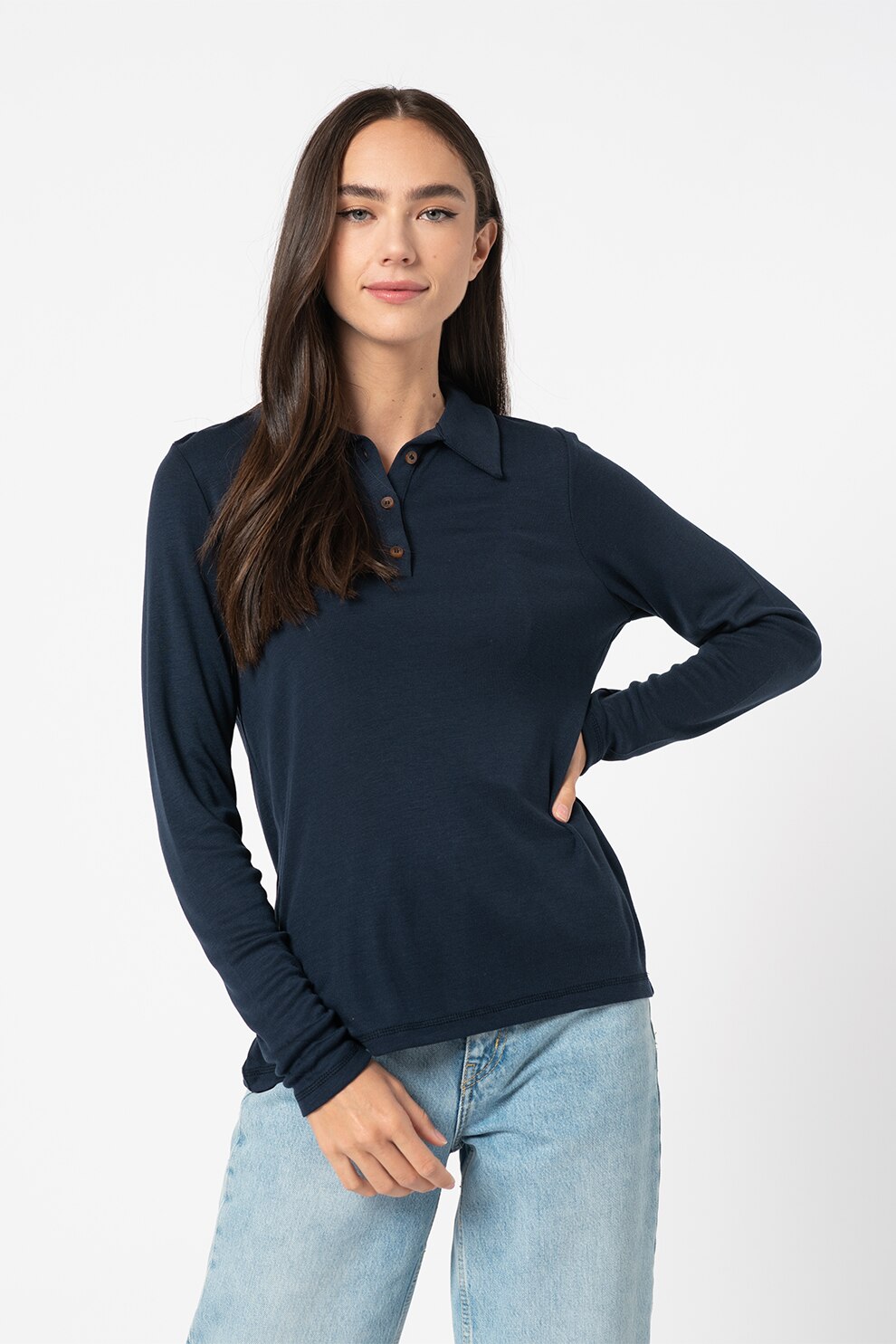 Esprit, Bluza polo din lyocell, Bleumarin