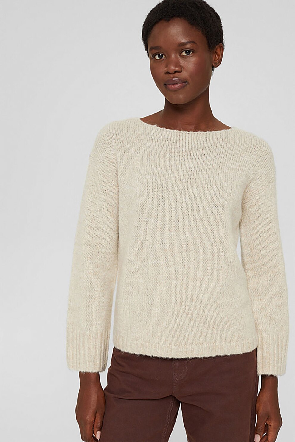 Esprit, Pulover cu decolteu barcuta, Crem