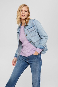 Esprit, Pulover din amestec de lana cu model torsade, Lila Esprit, Pulover din amestec de lana cu model torsade, Lila