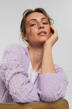 Esprit, Cardigan din amestec de lana si lana alpaca cu nasturi, Lila Esprit, Cardigan din amestec de lana si lana alpaca cu nasturi, Lila