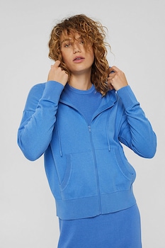 EDC by Esprit, Hanorac cu fermoar si maneci cazute, Albastru levanda EDC by Esprit, Hanorac cu fermoar si maneci cazute, Albastru levanda