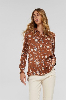 Esprit, Camasa cu model floral si terminatie asimetrica, Maro scortisoara/Roz piersica/Albastru Esprit, Camasa cu model floral si terminatie asimetrica, Maro scortisoara/Roz piersica/Albastru