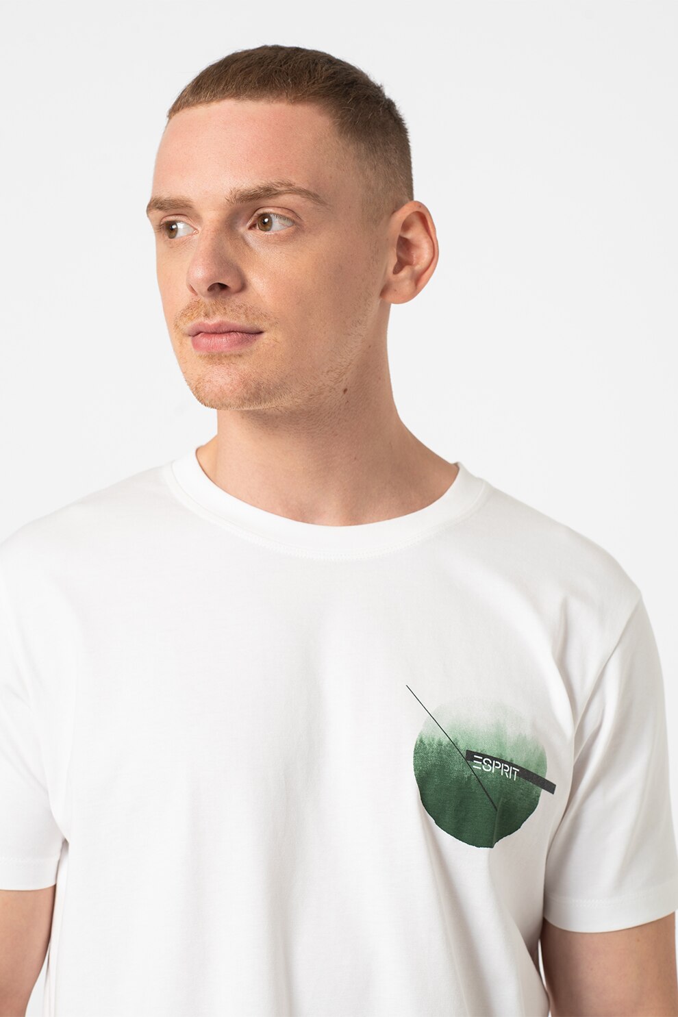 Esprit,Tricou de bumbac organic cu imprimeu text, Alb optic