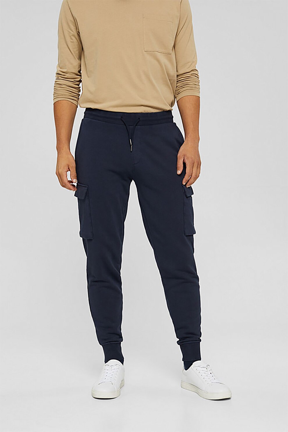Esprit, Pantaloni sport cargo din amestec de bumbac organic, Bleumarin