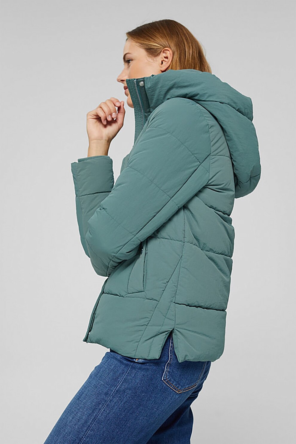 Esprit, Geaca cu gluga si aspect matlasat, Albastru prafuit