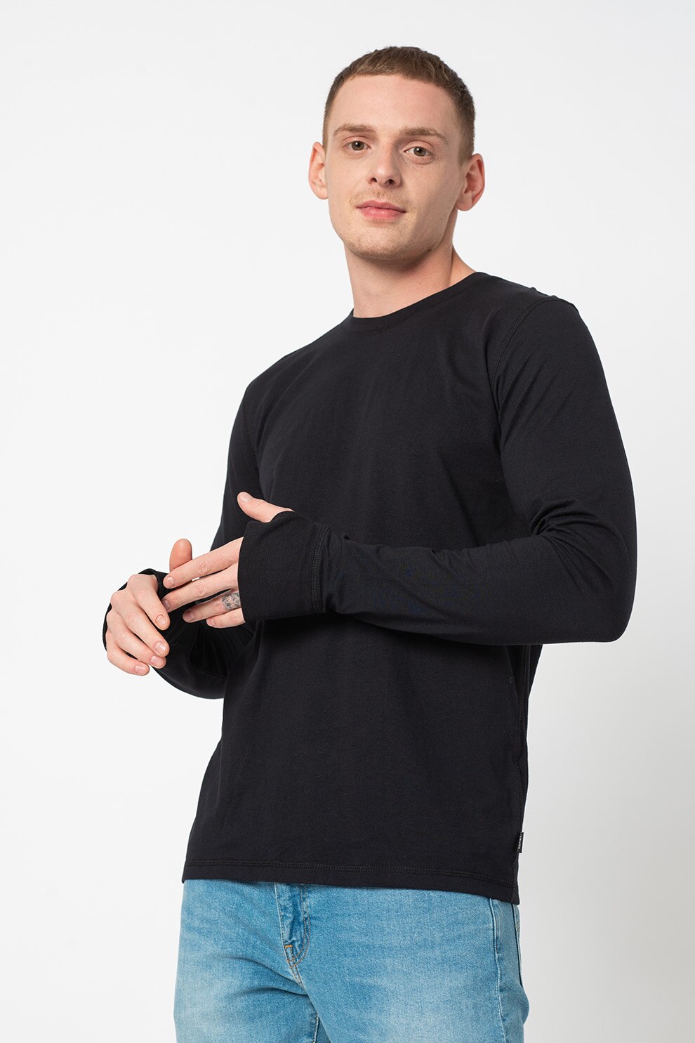 Esprit, Bluza slim fit din amestec de bumbac organic, Negru stins/Negru, L