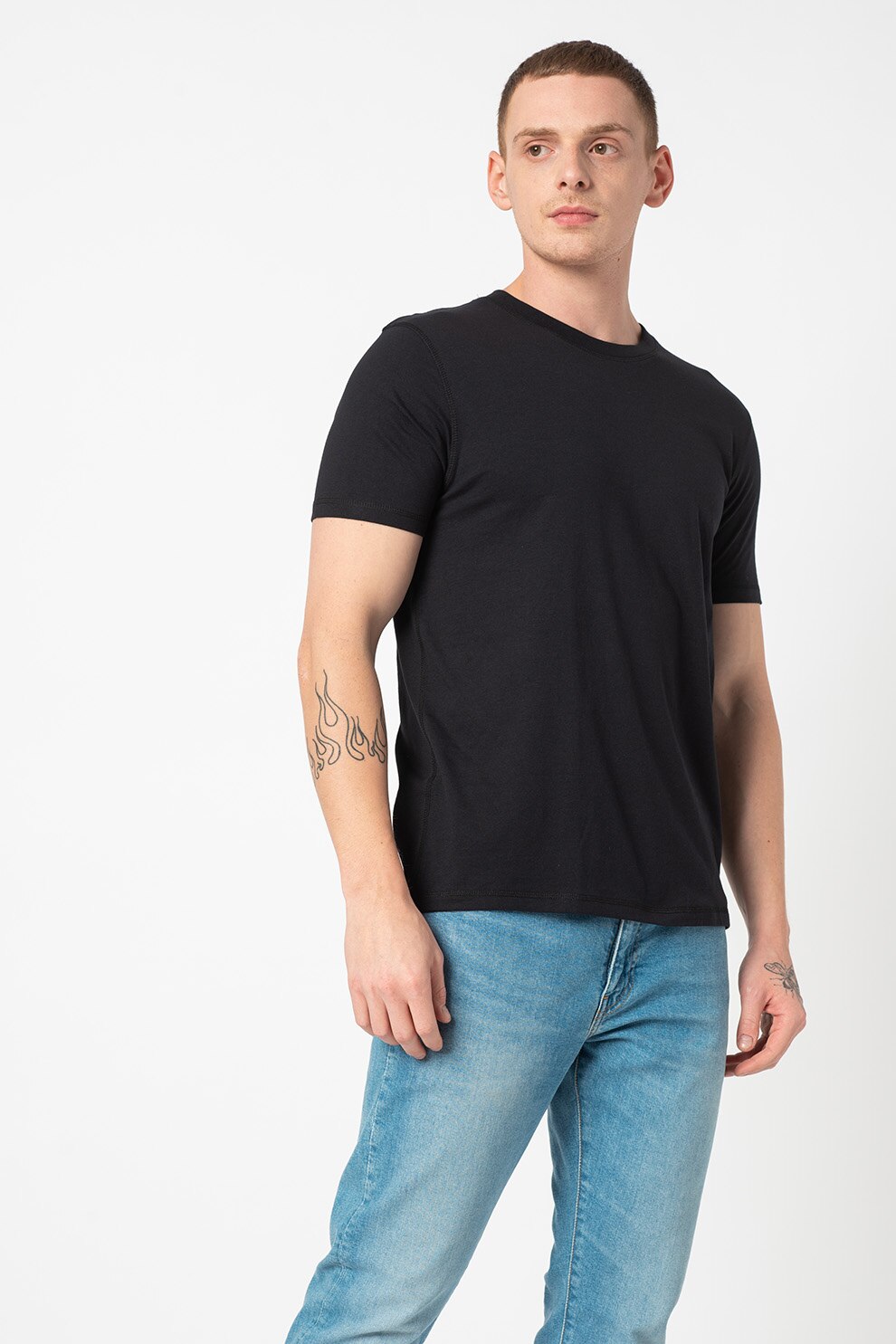Esprit, Tricou de bumbac organic cu imprimeu text, Negru stins