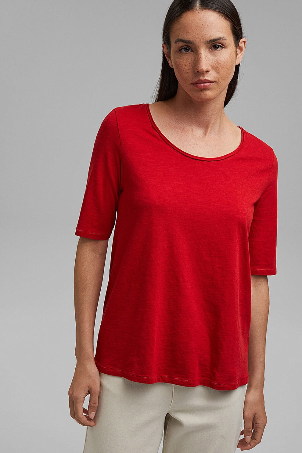 Esprit, Tricou lejer de bumbac organic, Rosu