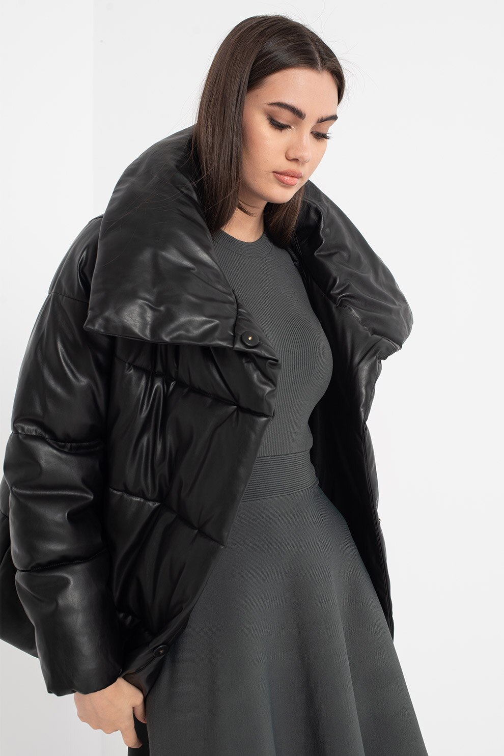 EDC by Esprit, Geaca matlasata cu guler supradimensionat, Negru