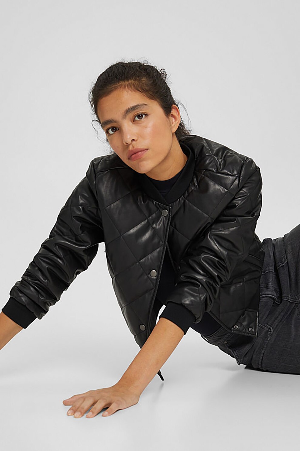 EDC by Esprit, Jacheta bomber matlasata de piele ecologica, Negru