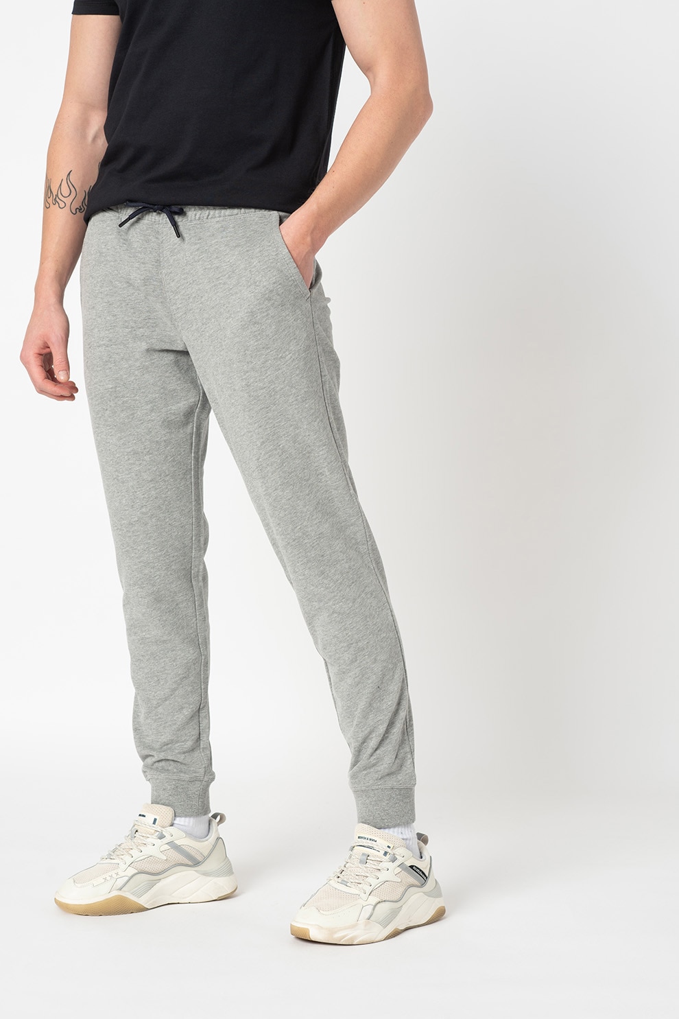 EDC by Esprit, Pantaloni sport slim fit cu talie ajustabila, Gri melange