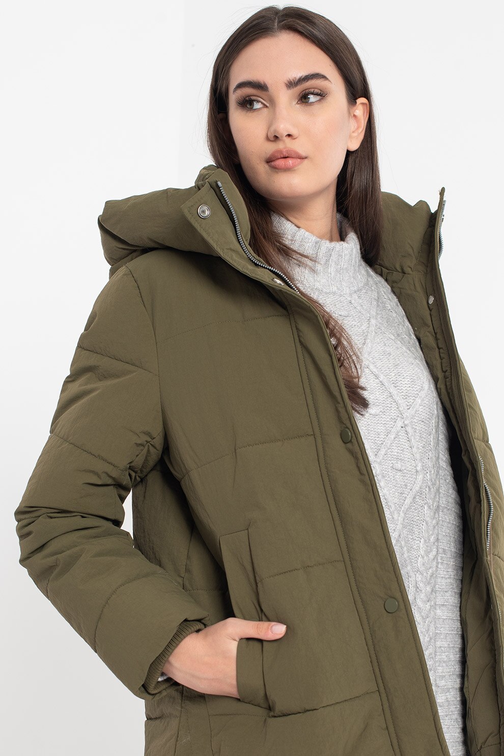 Esprit, Geaca cu gluga si aspect matlasat, Verde militar