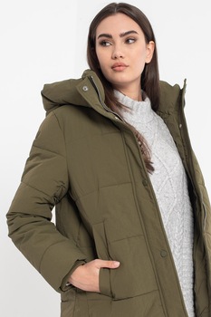 Esprit, Geaca cu gluga si aspect matlasat, Verde militar Esprit, Geaca cu gluga si aspect matlasat, Verde militar