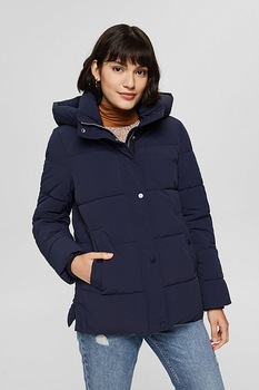 Esprit, Geaca cu gluga si aspect matlasat, Bleumarin Esprit, Geaca cu gluga si aspect matlasat, Bleumarin