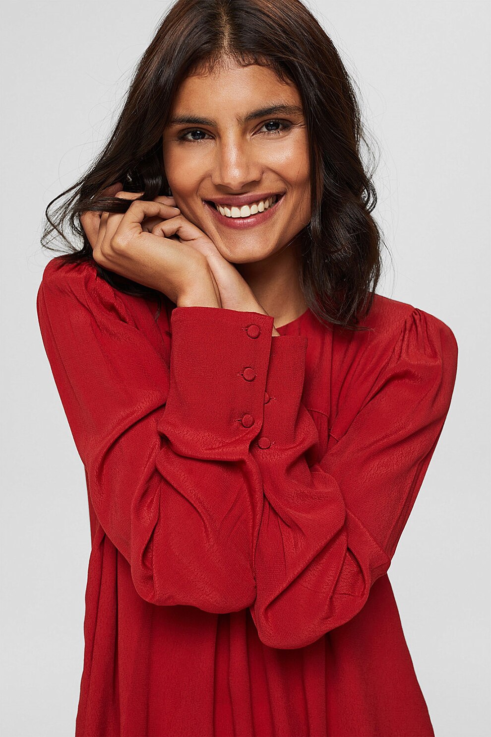 Esprit, Bluza vaporoasa cu decolteu la baza gatului, Rosu inchis