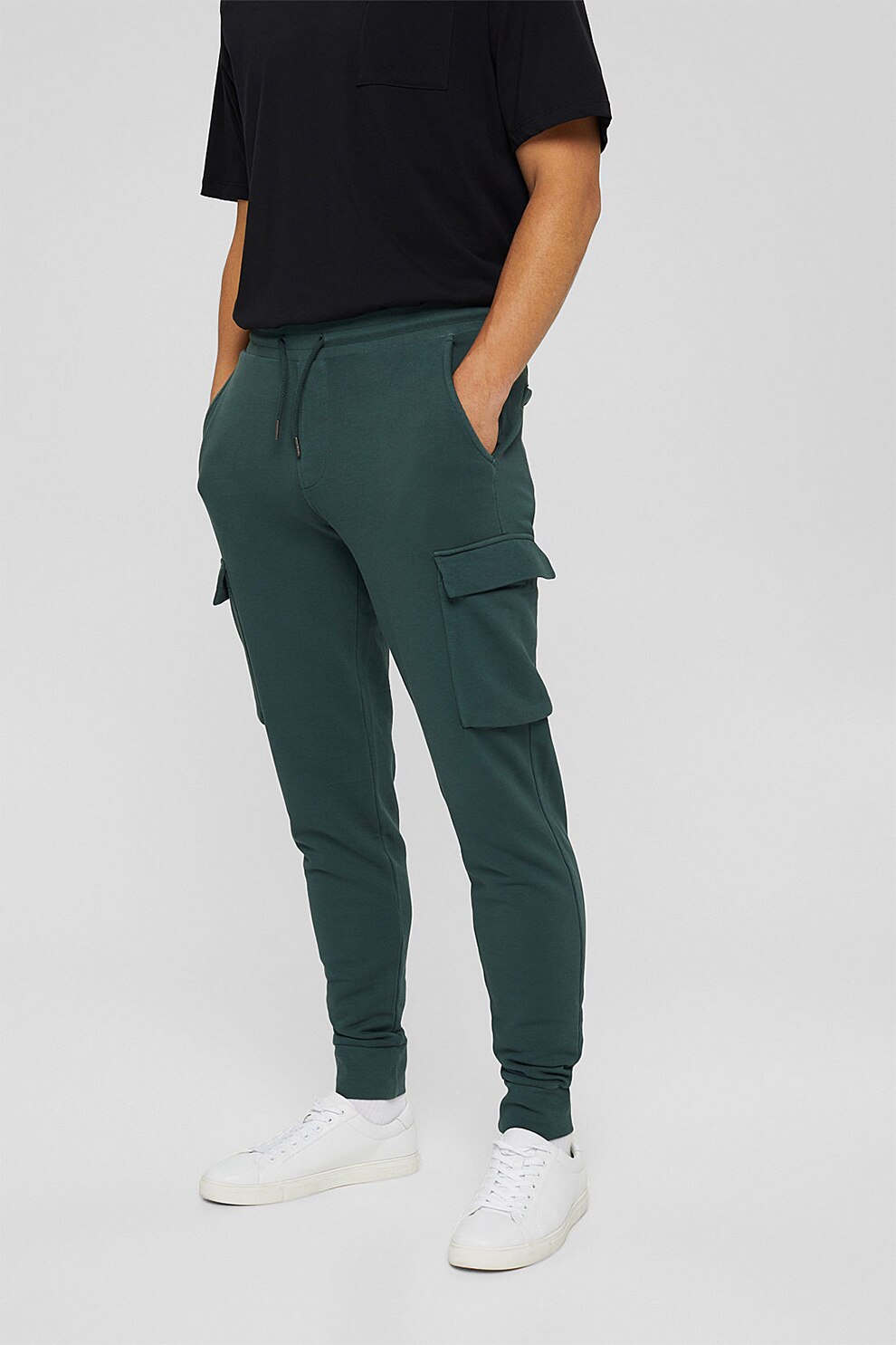 Esprit, Pantaloni sport cargo din amestec de bumbac organic, Verde englez